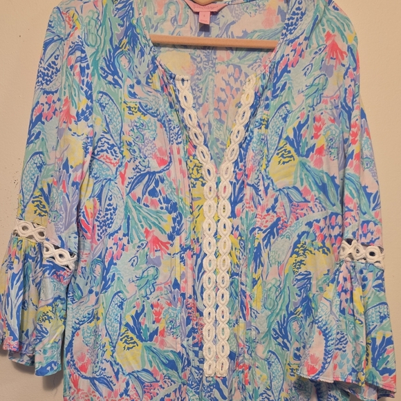 Lilly Pulitzer Floral Lace-Trim Beach Vacation Dress Sz Small - Picture 2 of 10
